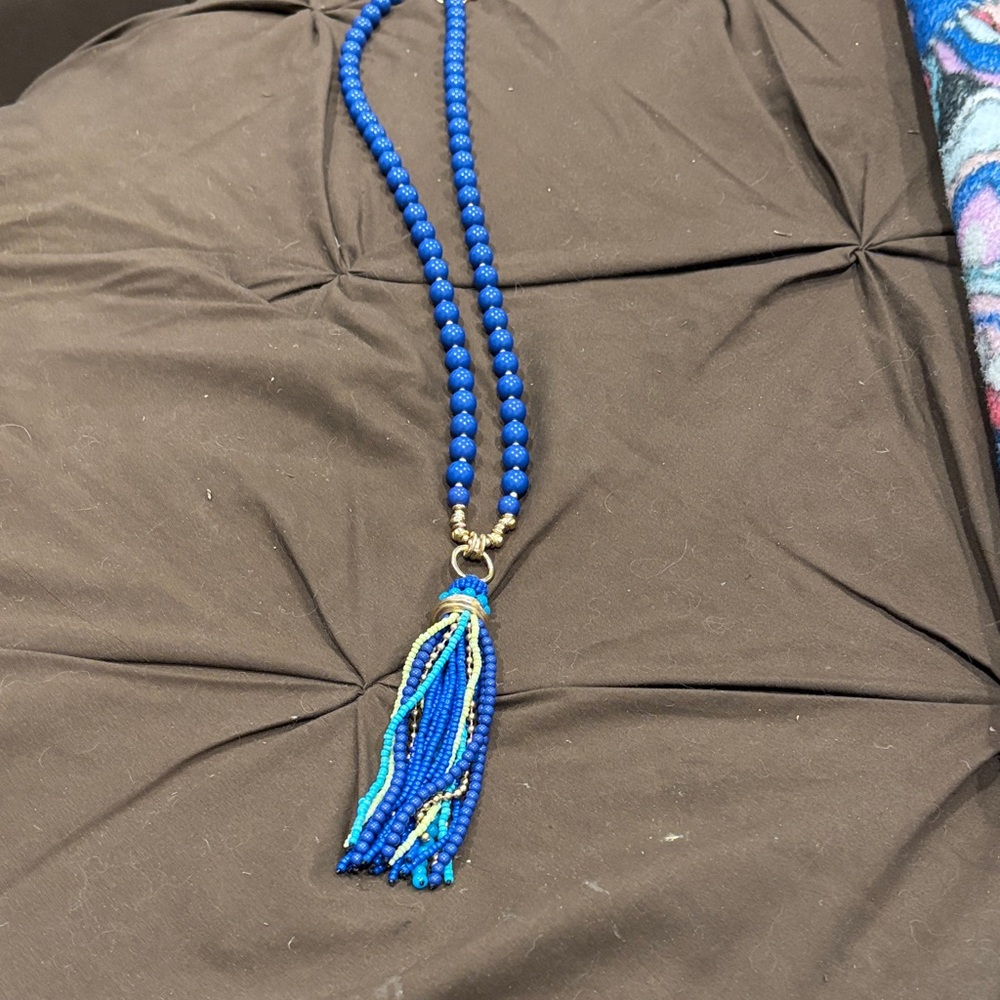 Chico's Vibrant Blue Beaded Necklace with Tassel - Picture 4 of 4